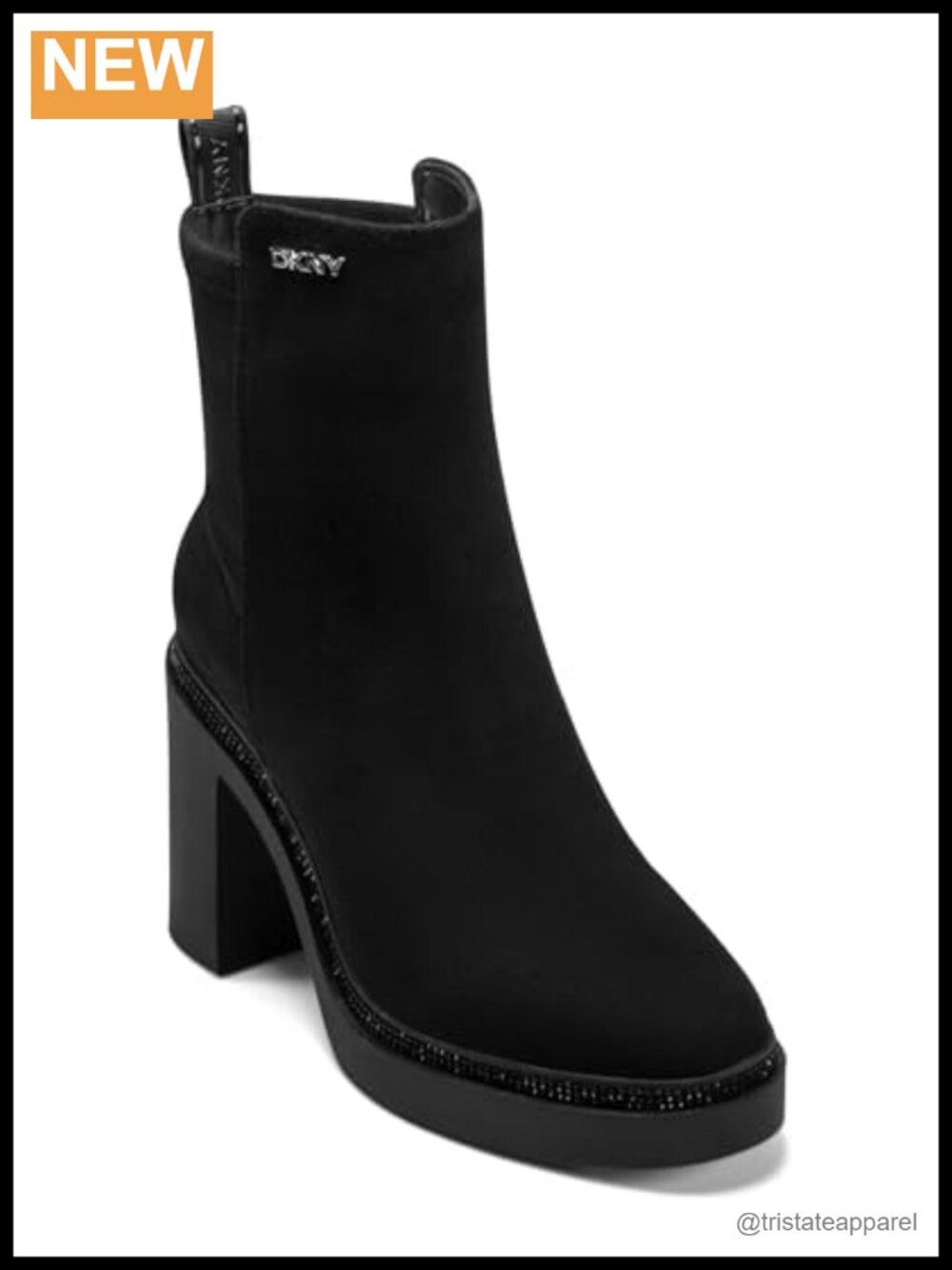 DKNY Telsi Slip On Heeled Bootie Ankle Boots Women's Leather Square Toe
